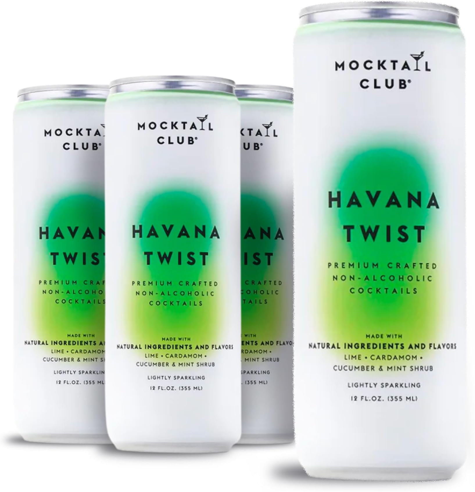 Mocktail Club Havana Twist Sparkling Non-Alcoholic Cocktail 12oz (4pk), 80 Cals, Gluten-Free, No Artificial Ingredients, Zero Proof – with Lime, Cucumber, Mint & Cardamom