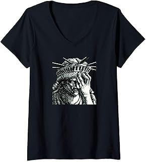 Womens Statue of Liberty Crying Anti Trump Resist No Muslim Ban V-Neck T-Shirt
