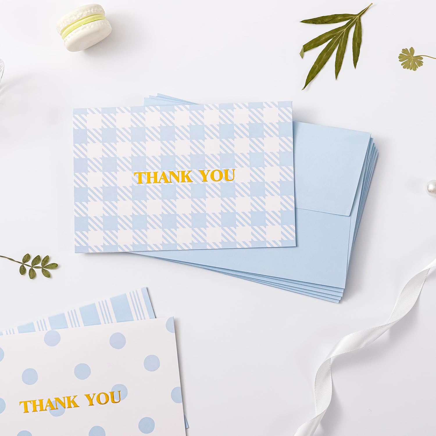 Crisky Blue Thank You Cards with Envelopes, 50 Pack Lattice Polka Dot Thank You Cards Bulk for Baby Shower, Birthday, Wedding, Business Decoration Party Favors