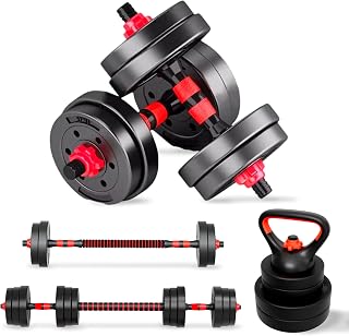JUPPLIES Juego de Mancuernas Ajustables 2 en 1-10kg 20kg 40kg - Kit de Pesas con Barra Recta Ajustable y Antideslizante - Pesas y Mancuernas Discos Recubiertos