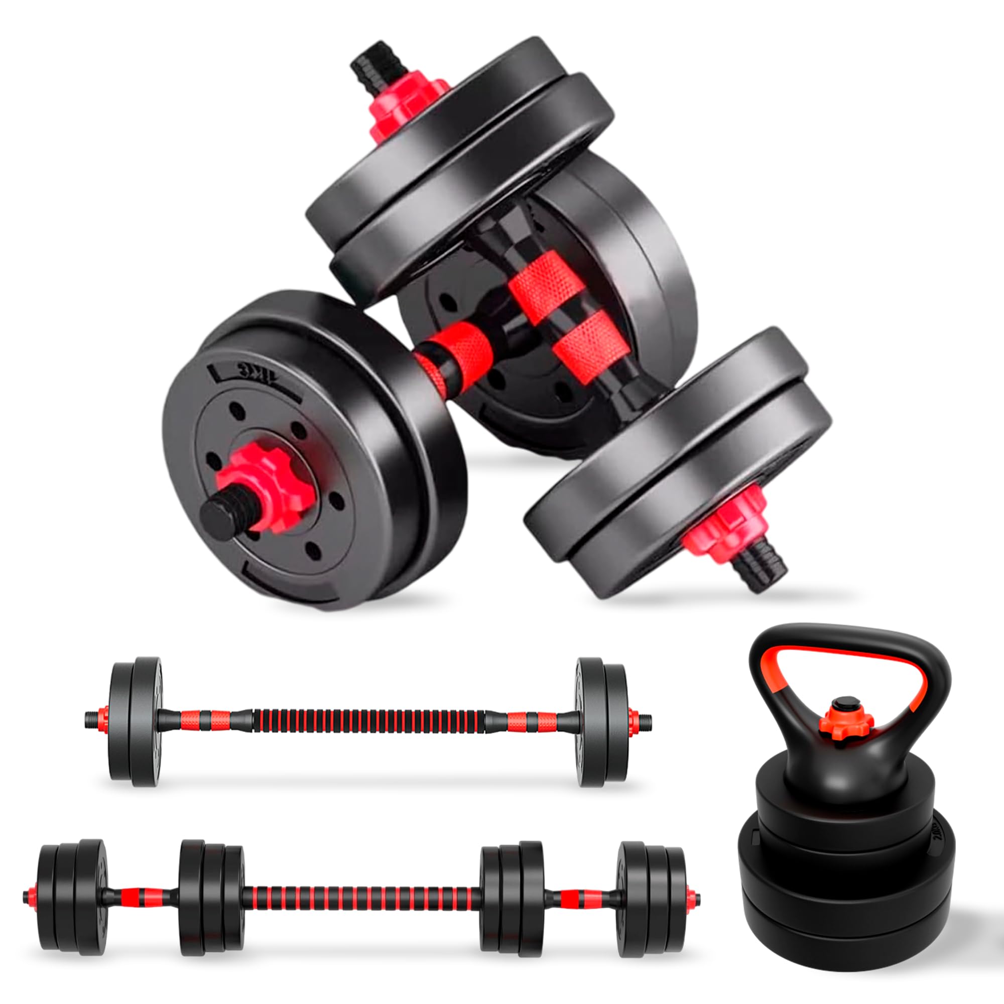 JUPPLIES Juego de Mancuernas Ajustables 4 en 1 + Kettlebell - 10kg