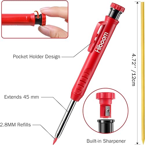 Miniatura 2 de Carpenter - Juego de herramientas de lápices para carpintería, 3 marcadores multiusos con agujero profundo, 3 sacapuntas mecánicos integrados con 12
