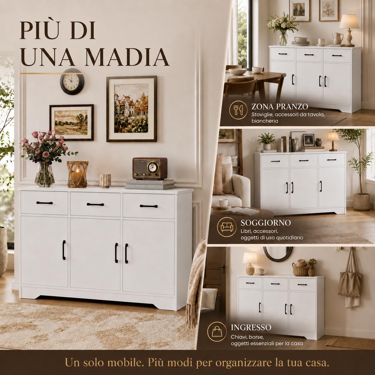 Credenza con Cassetti e Ante, Mobile Soggiorno Salvaspazio