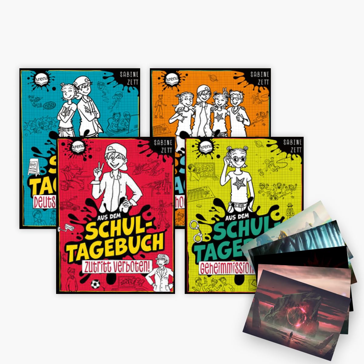 Das Schultagebuch-Set Band 1-4 plus 1 exklusives Postkartenset
