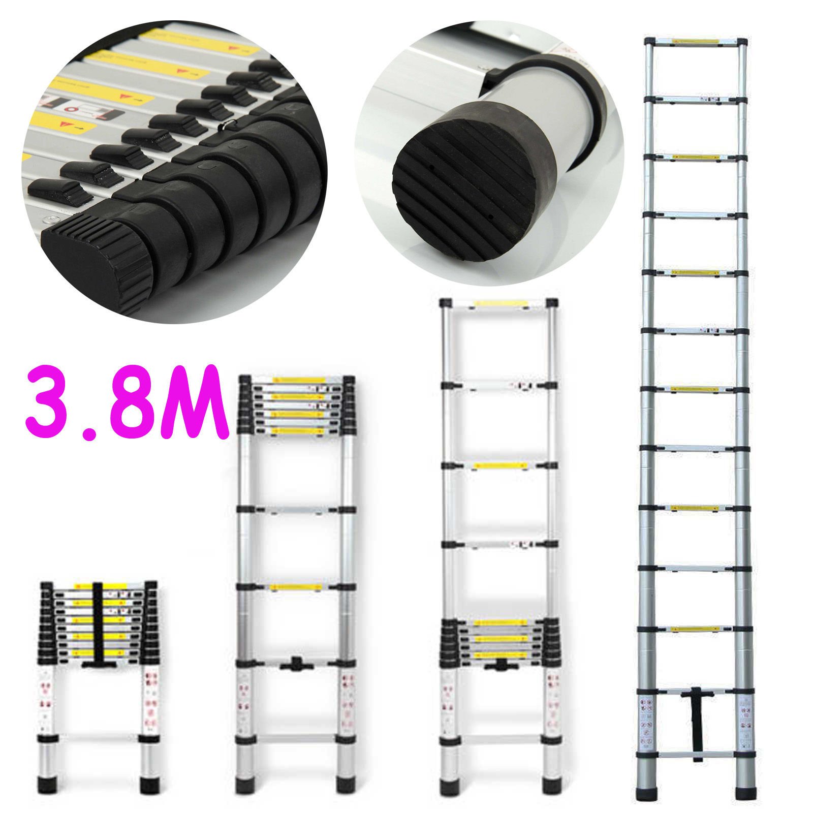 3,8m Aluminium Mehrzweckleiter Teleskopleiter Ausziehbar Leiter Klappleiter Anti-Rutsch Stufen Multifunktionsleiter Trittleiter 150KG Belastbarkeit