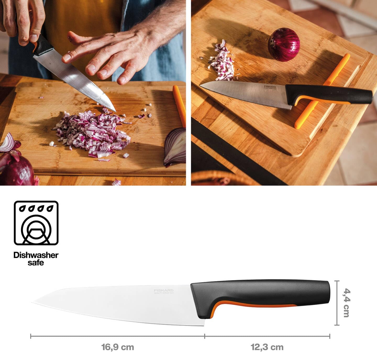 Fiskars Chef's Knife, Medium, Functional Form, Total Length: 29 cm, Japanese Stainless Steel/Plastic, 1057535