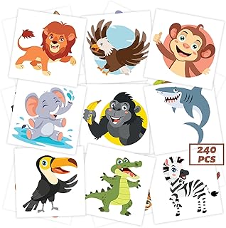 240 Pcs Jungle Animal Temporary Tattoos for Kids, Safety Waterproof Bulk Tattoos Stickers, Children's Temporary Tattoo Toys, Best Choice for Jungle Themed Party and Goody Bag Stuffers, 60 Different Designs Monkeys Tigers Toucans and Lions