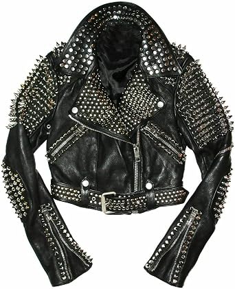 Amazon.com: HiFaved Chaqueta de piel para hombre, color negro, punk, brando  plateada, con tachuelas : Ropa, Zapatos y Joyería