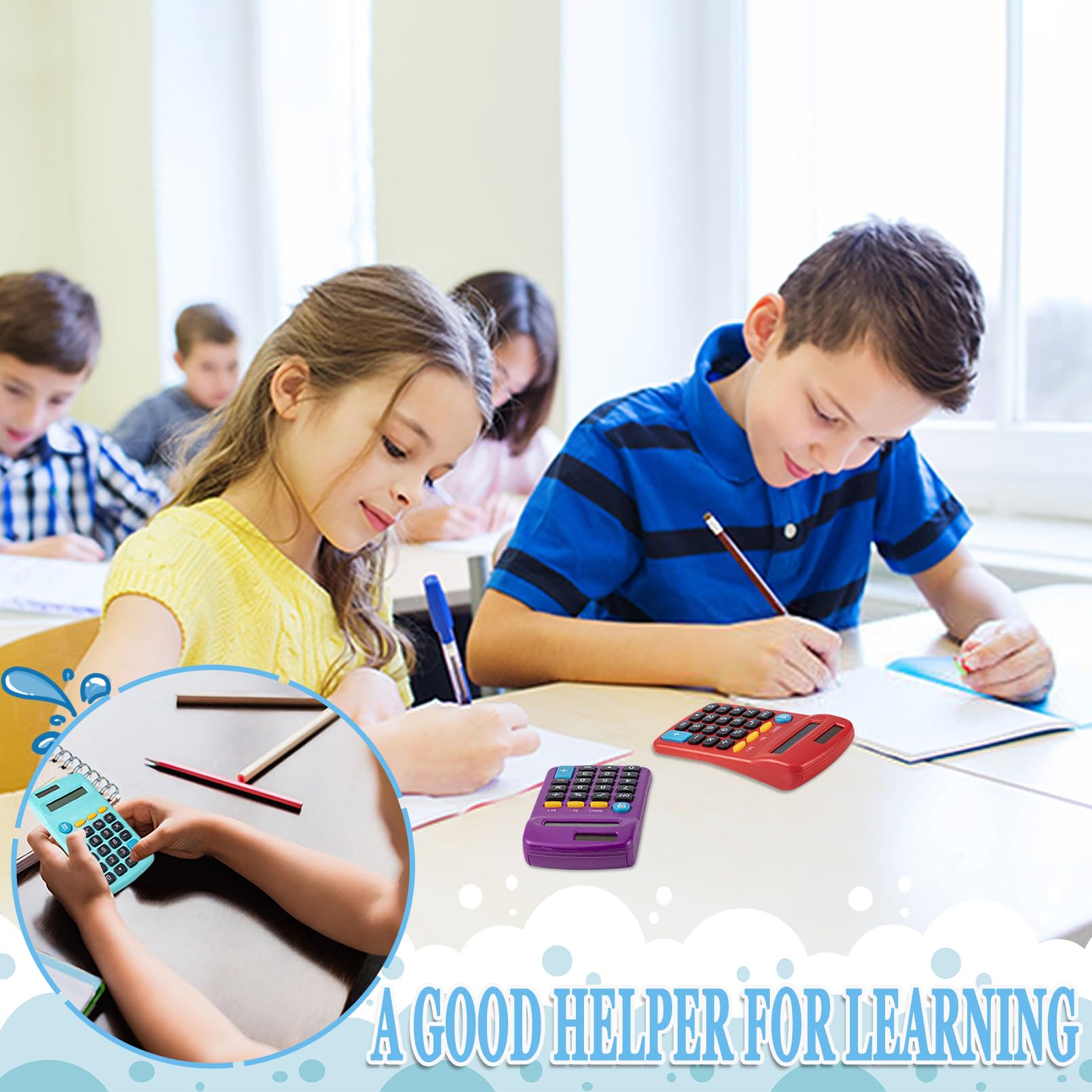 Mini calculadoras de tamaño de bolsillo, paquete de 18 baterías solares, calculadora de doble función de alimentación, pantalla de 8 dígitos, calculadora básica para estudiantes, niños,