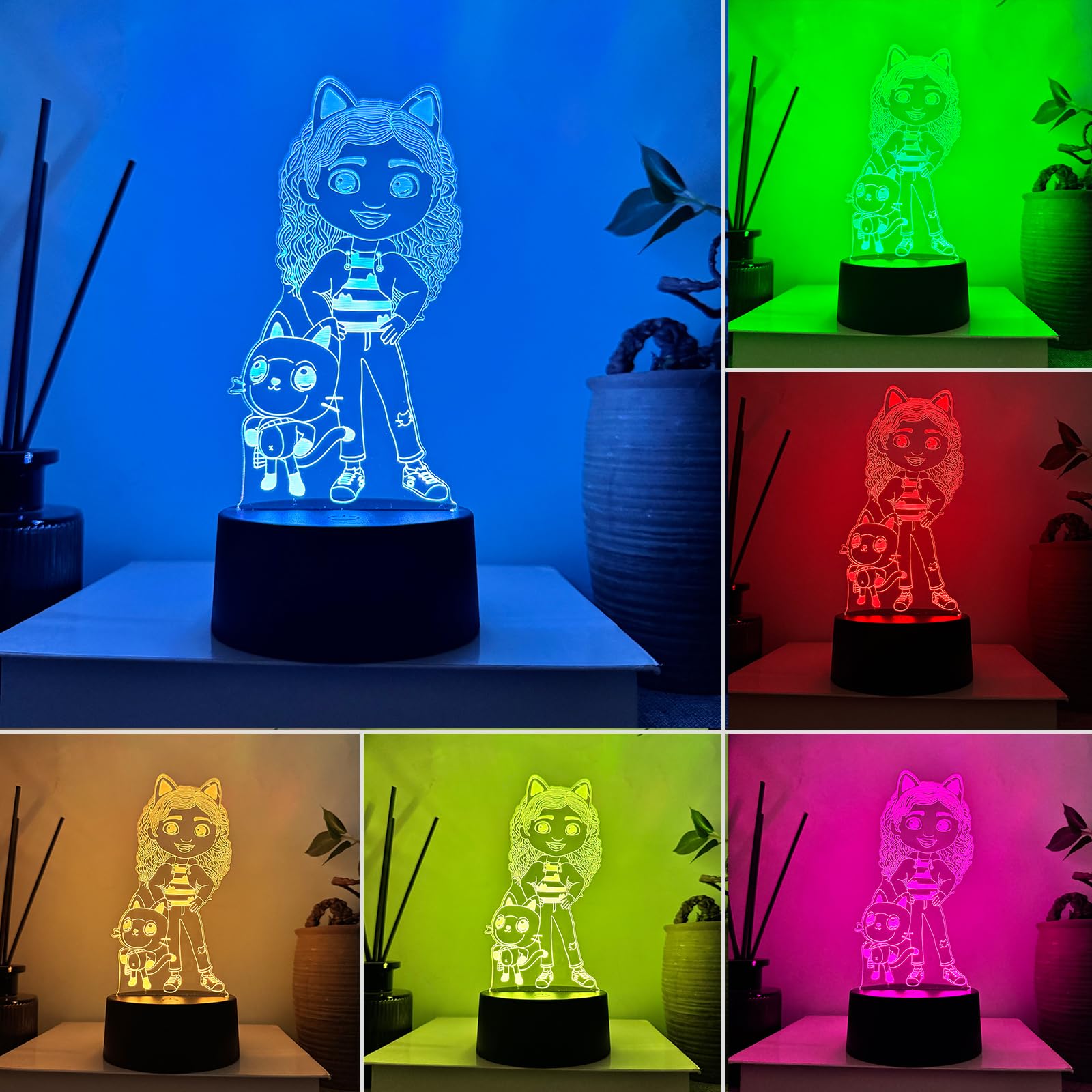 Luce Notturna Bambini Gabby, Lampada Camera da Letto Dollhous, 3D LuceNotturna LED, Regali Compleanno per Ragazza, Ragazzo