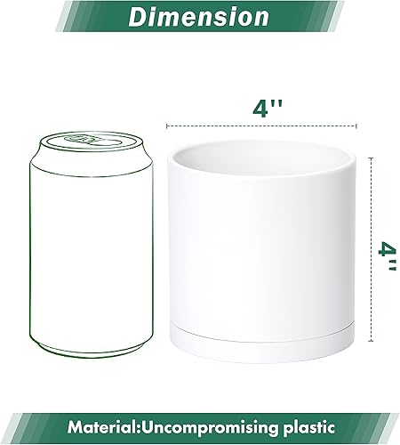 Miniatura 2 de D'vine Dev Paquete de 4 macetas de plástico modernas de 4 pulgadas, macetas de jardín pequeñas para plantas con agujeros de drenaje y platillos,