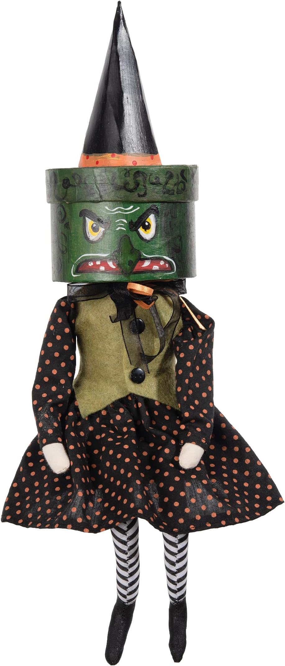 GALLERIE II Halloween Quirky Greta Witch Box Head Folk Art Doll Collectible, Joe Spencer Gathered Traditions Home Decor Figures Figurines Black