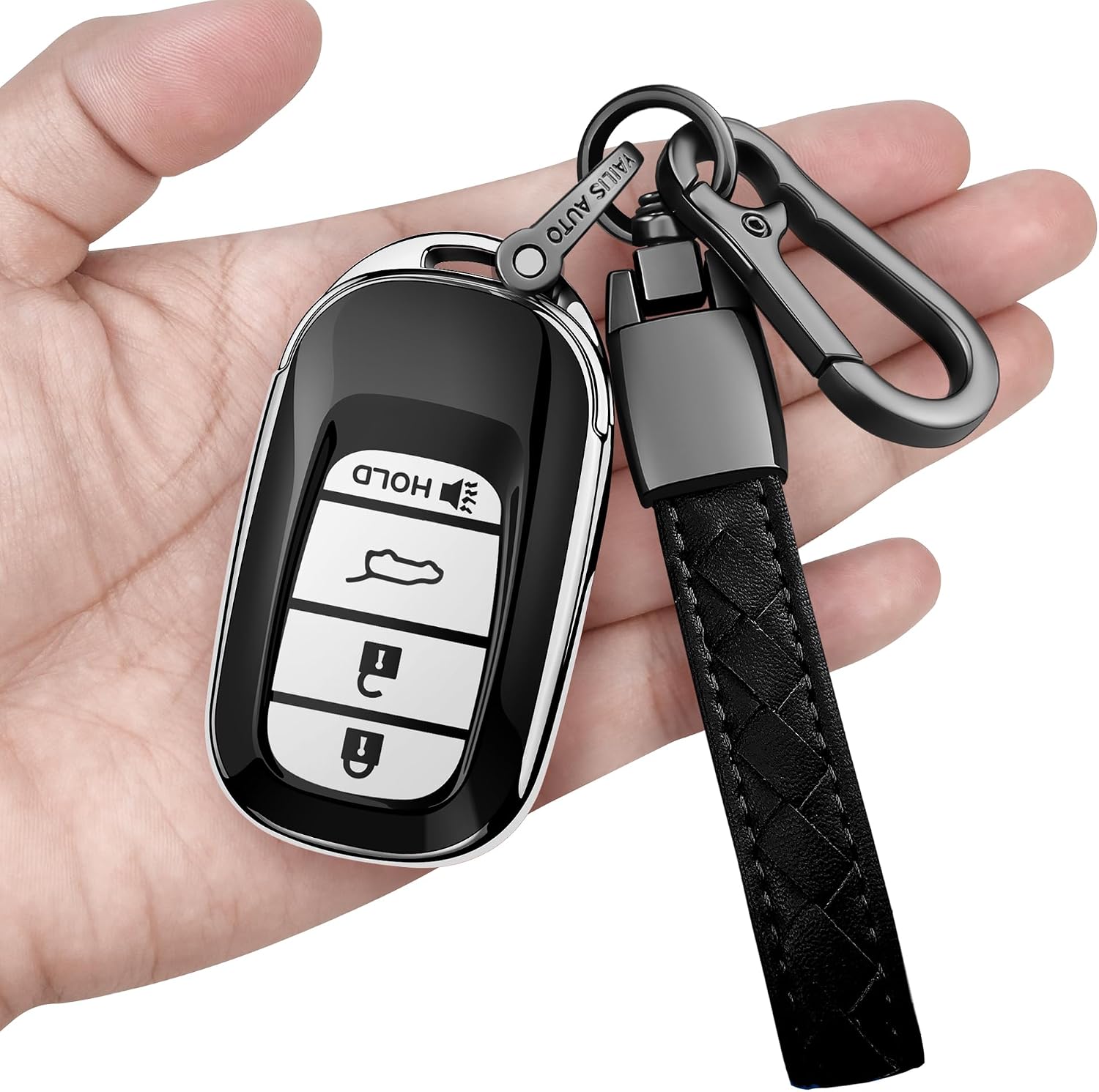for Honda Key fob Cover with Leather Keychain Soft TPU Full Cover Protection,for 2022 2023 2024 2025 Civic Accord HR-V Pilot CR-V,5-Buttons Key Fob Shell (Orange)