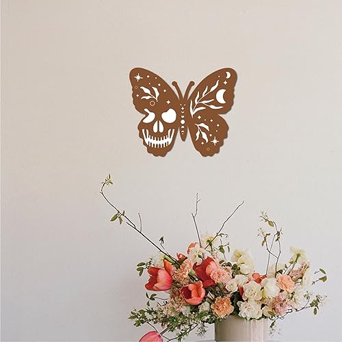Miniatura 7 de CREATCABIN Arte de pared de madera de mariposa, decoración de pared de calavera, escultura cortada con láser, decoración de bruja colgante con