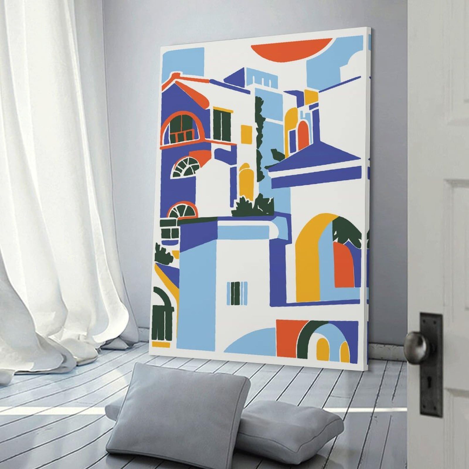 Junmoney Wall Picture Print Greece Santorini, 20x30inch(50x75cm), for Small Homes, Bedrooms Or Open Spaces, An Easy Choice for New Home Styling