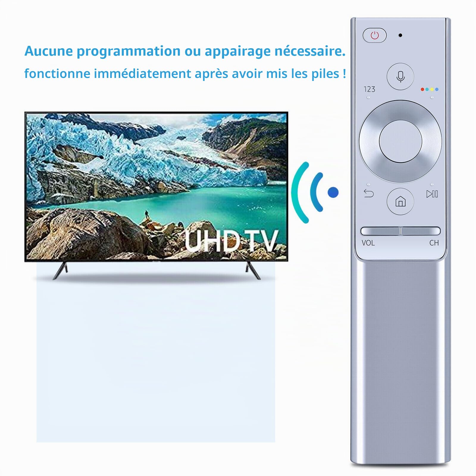 Voice BN59-01270A Télécommande de Rechange pour TV Samsung 4K QLED Compatible avec UE43NU7445U Q7 Q8 Q9