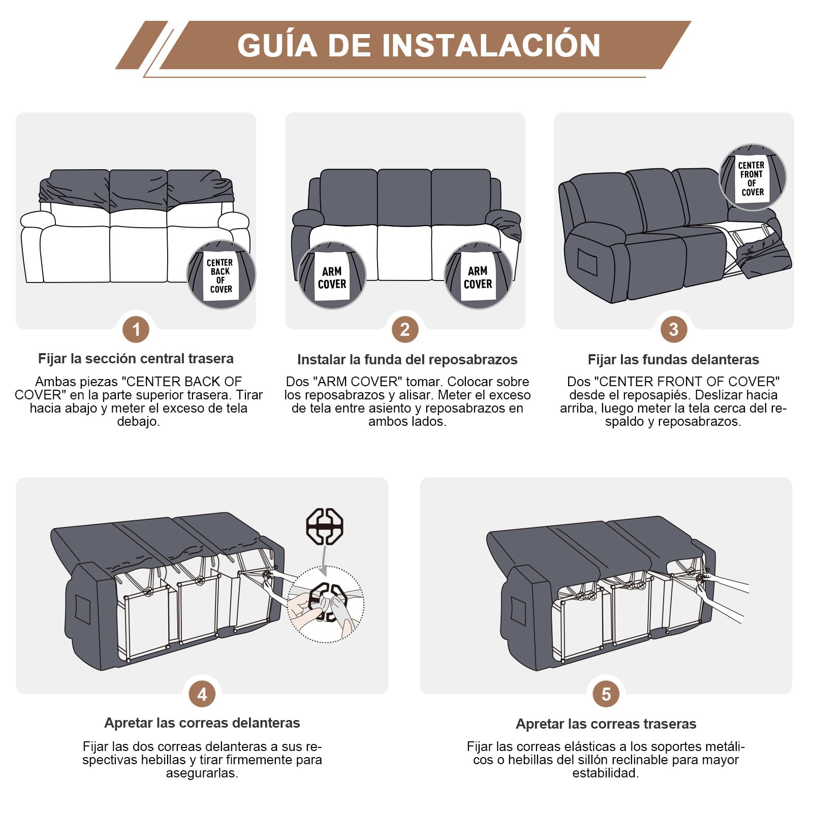 TAOCOCO Funda Sillon Relax Reclinable Elástica, Funda Jacquard para Sillón con Bolsillos, Funda de Sofá Resistente a Manchas y arañazos, Adecuada para Gatos, Perros y niños(3 Plazas, Caqui)