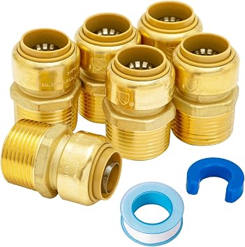 SUNGATOR 3/4 Inch x 1" MNPT Adapter, Brass Push-to-Connect Fittings, 6 Pack