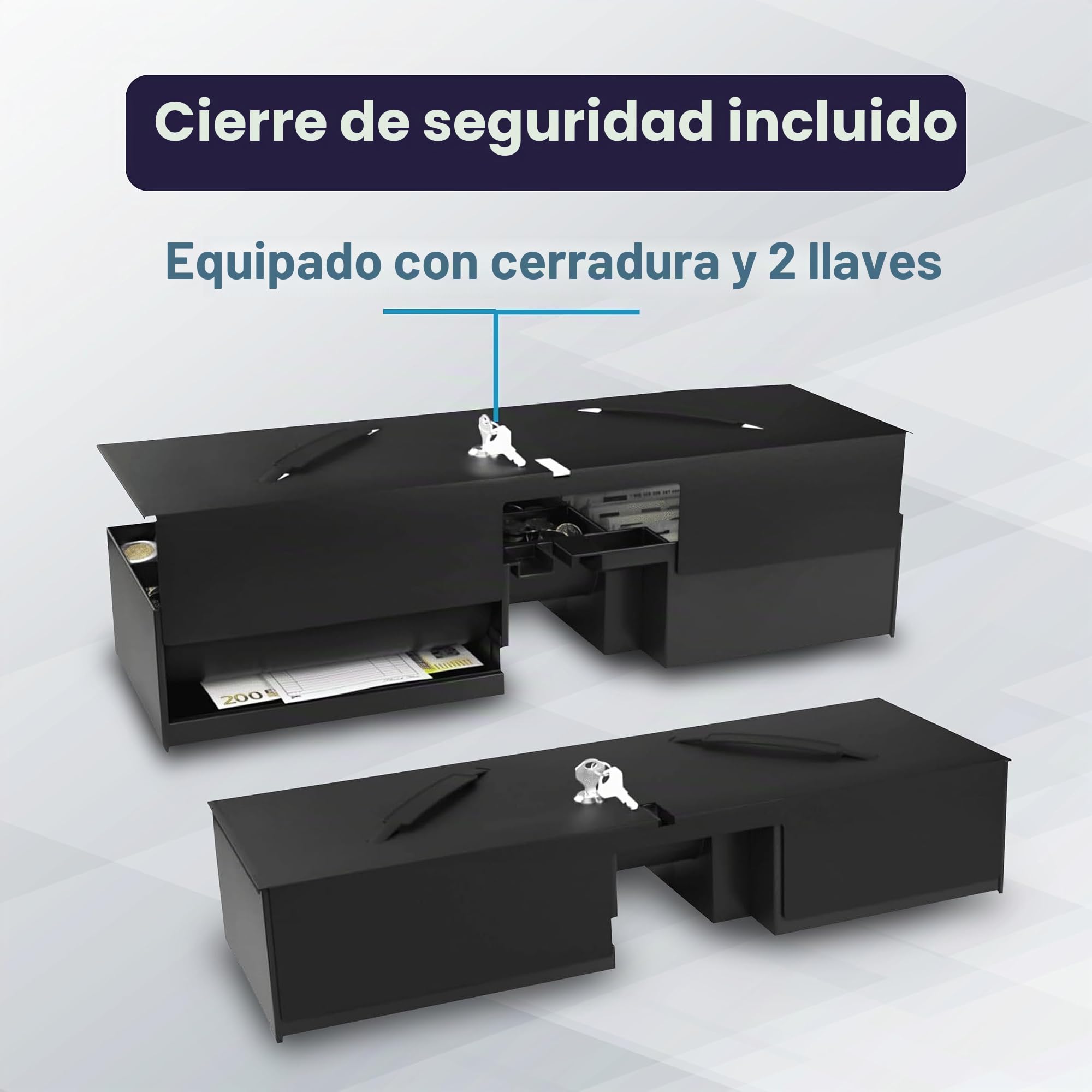 Interior con tapa y cerradura para cajón de efectivo flip-top apertura vertical automática para impresora POS y caja registradora, 5 billetes - 8 monedas - Universal