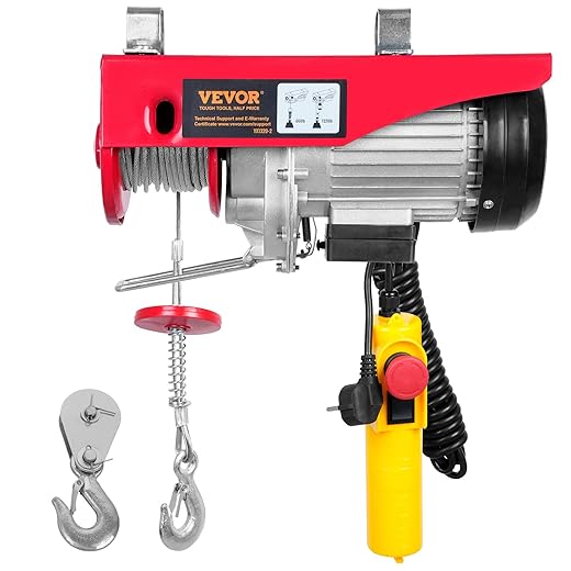 VEVOR Treuil à Câble Électrique 600 kg Palan Électrique avec Télécommande Filaire 4 m Treuil-Palan 1150 W 10 m/min Hauteur de Levage Câble Simple 12 m Moteur pour Garages Entrepôts Usines