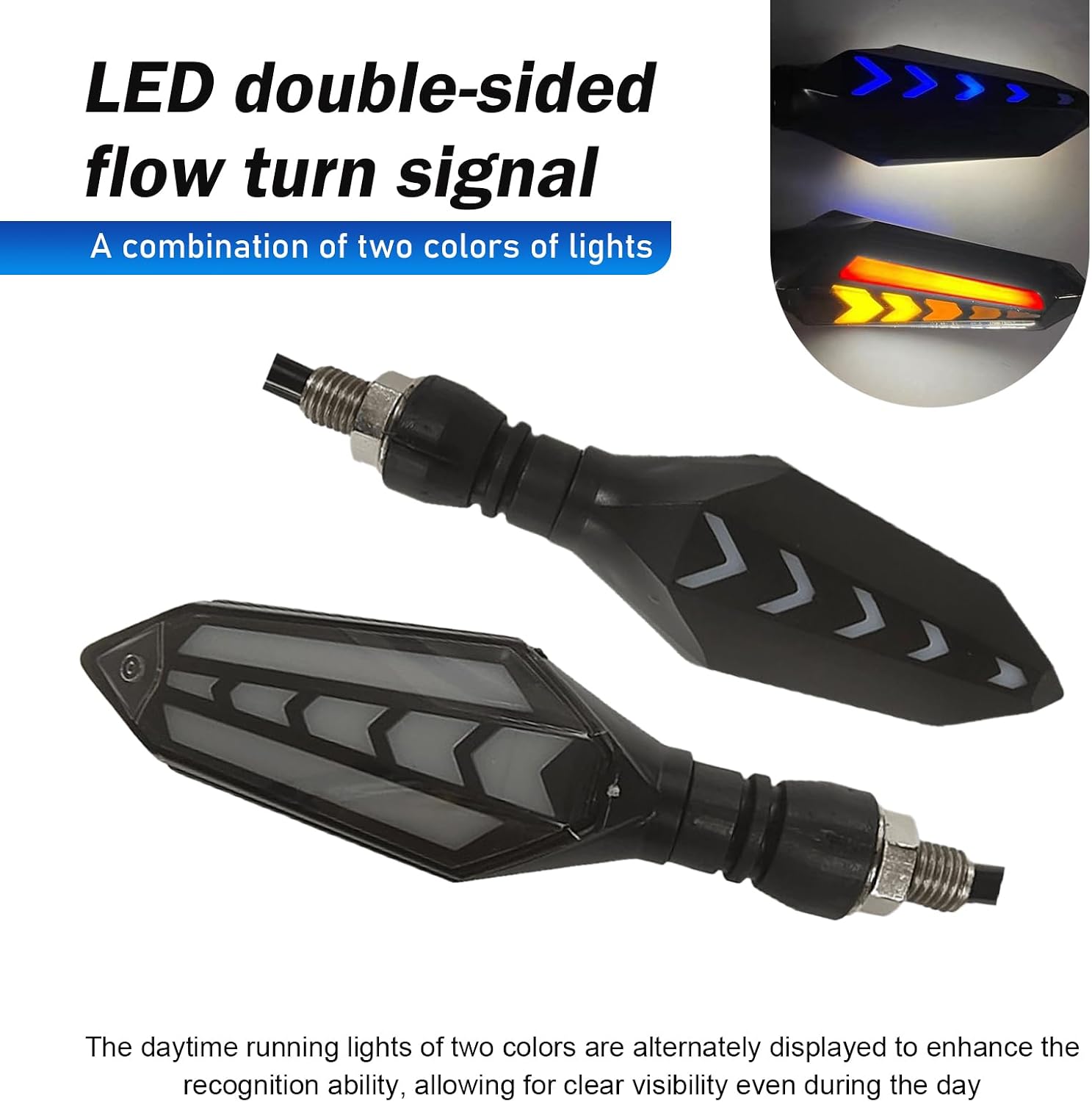 4 PCS Motorcycle Turn Indicator Lights, Arrow Shape Flowing Turn Signal LED with Daytime Running Lights, LED Double-sided Flowing Blinker, Cool Modified Accessories for Motocycle (Red)