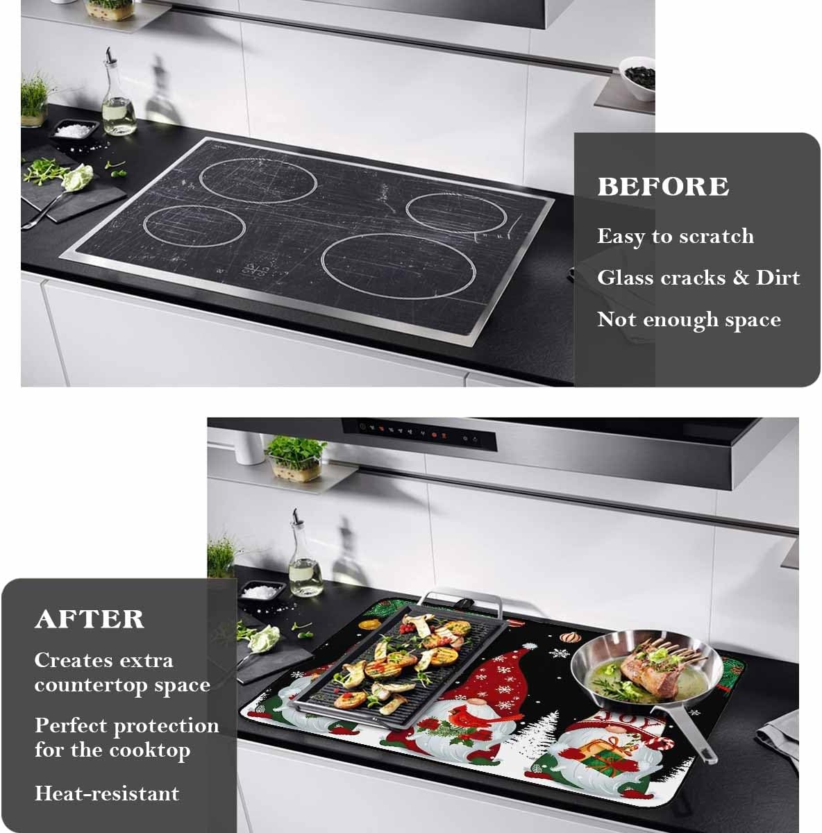 Stove Cover for Electric Stove, Christmas Winter Snow Red Background Stove Top Cover for Glass Top, Heat Resistant Rubber Mat Foldable Cooktop Cover Top Protector, 28.5"x20.5"