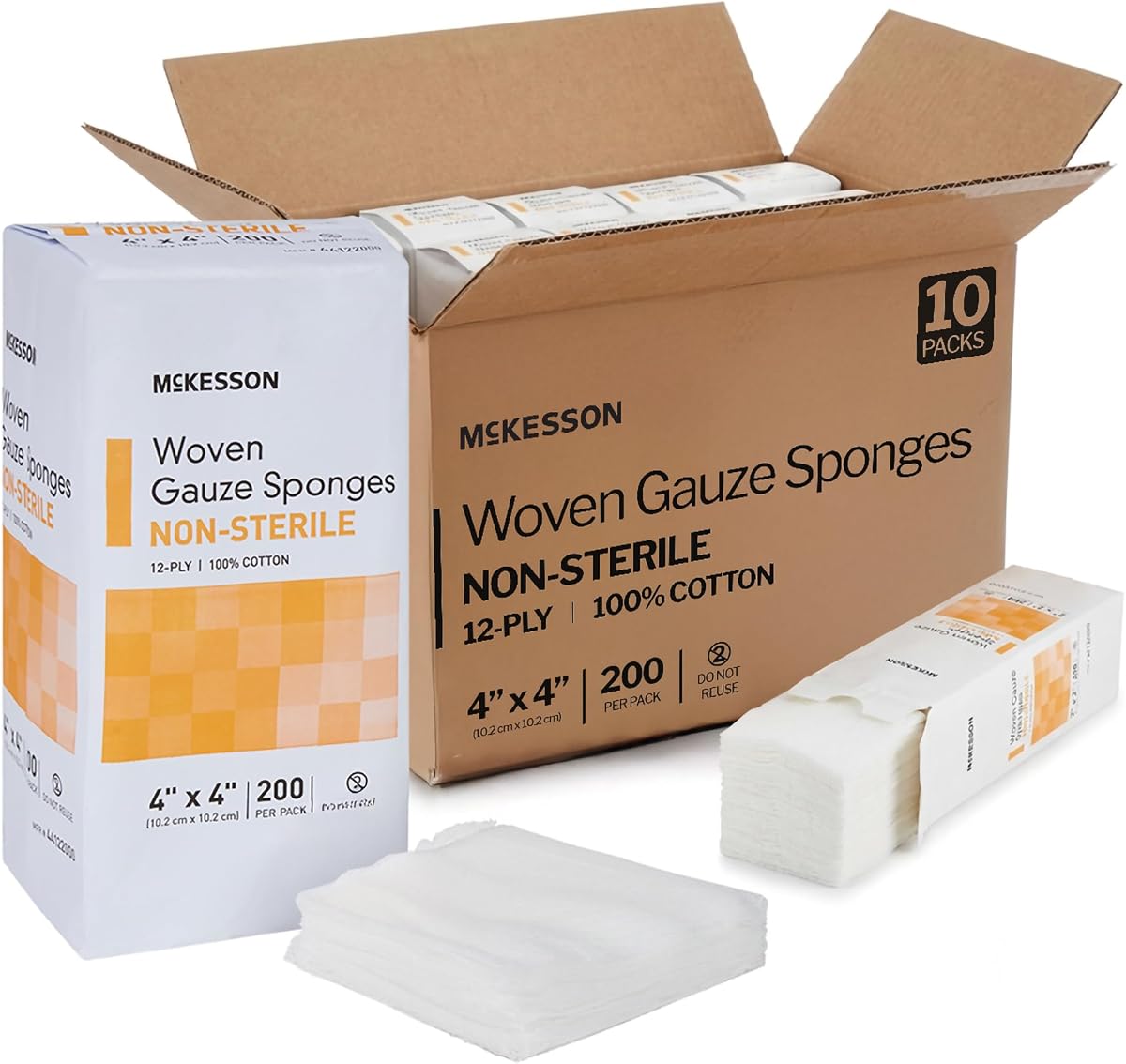 McKesson Non-Sterile Woven Gauze Pads, 4 x 4 in, 2000 ct | 12-Ply 100% Cotton Breathable Woven Gauze Sponges for Wound Care & First Aid Medical Supplies