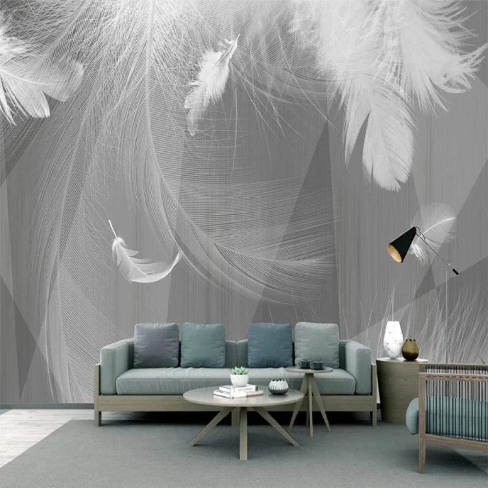 Papier peint panoramique plume grise de qualité premium 3D