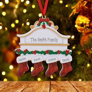 Christmas Ornaments 2024,Personalized Christmas Ornaments Engraved Name Christmas Stocking Ornament for Tree Decoratation 4 Names