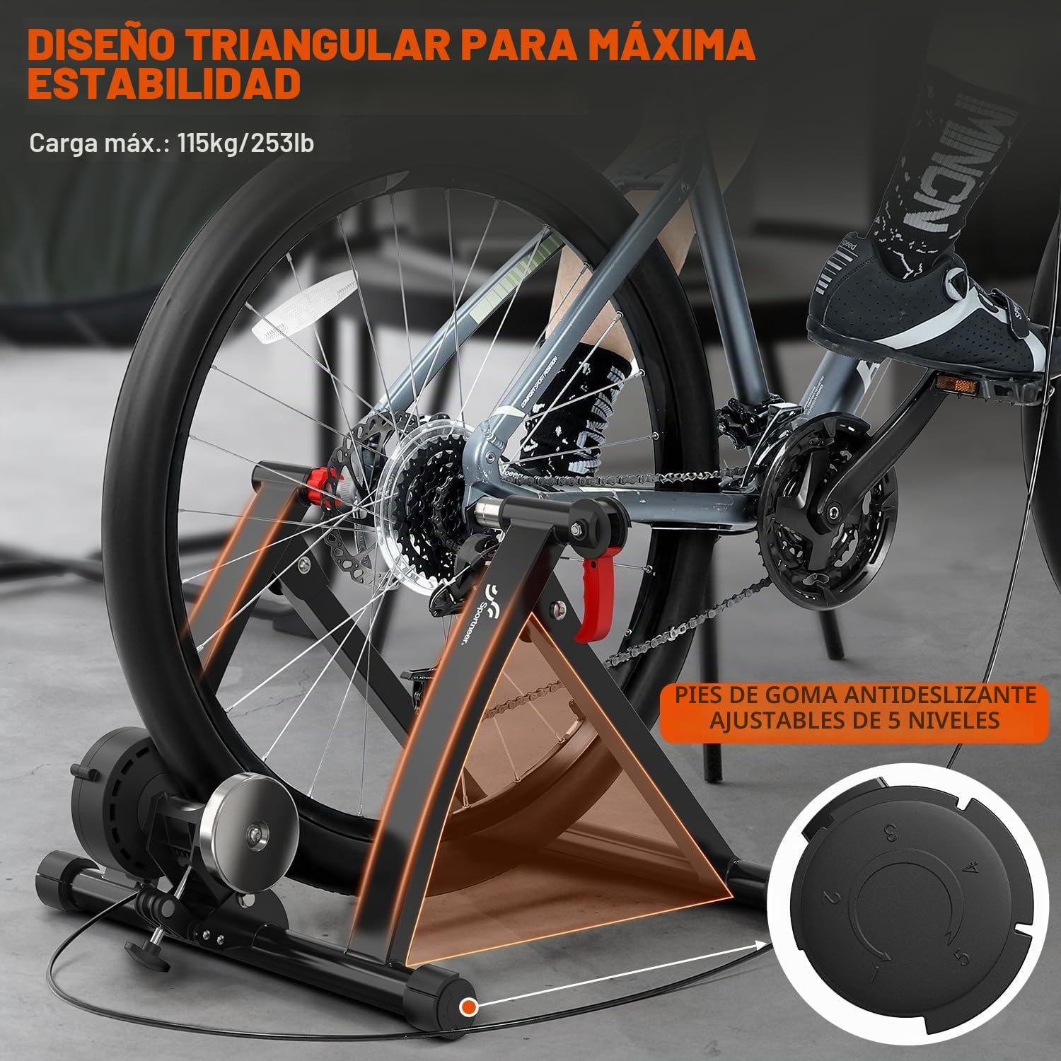 Sportneer Turbo Trainer - Entrenador de Bicicleta con 6 ajustes de Resistencia para Interior, Soporte magnético de Acero para Ejercicio de Bicicleta con Rueda de reducción de Ruido para Entrenador de