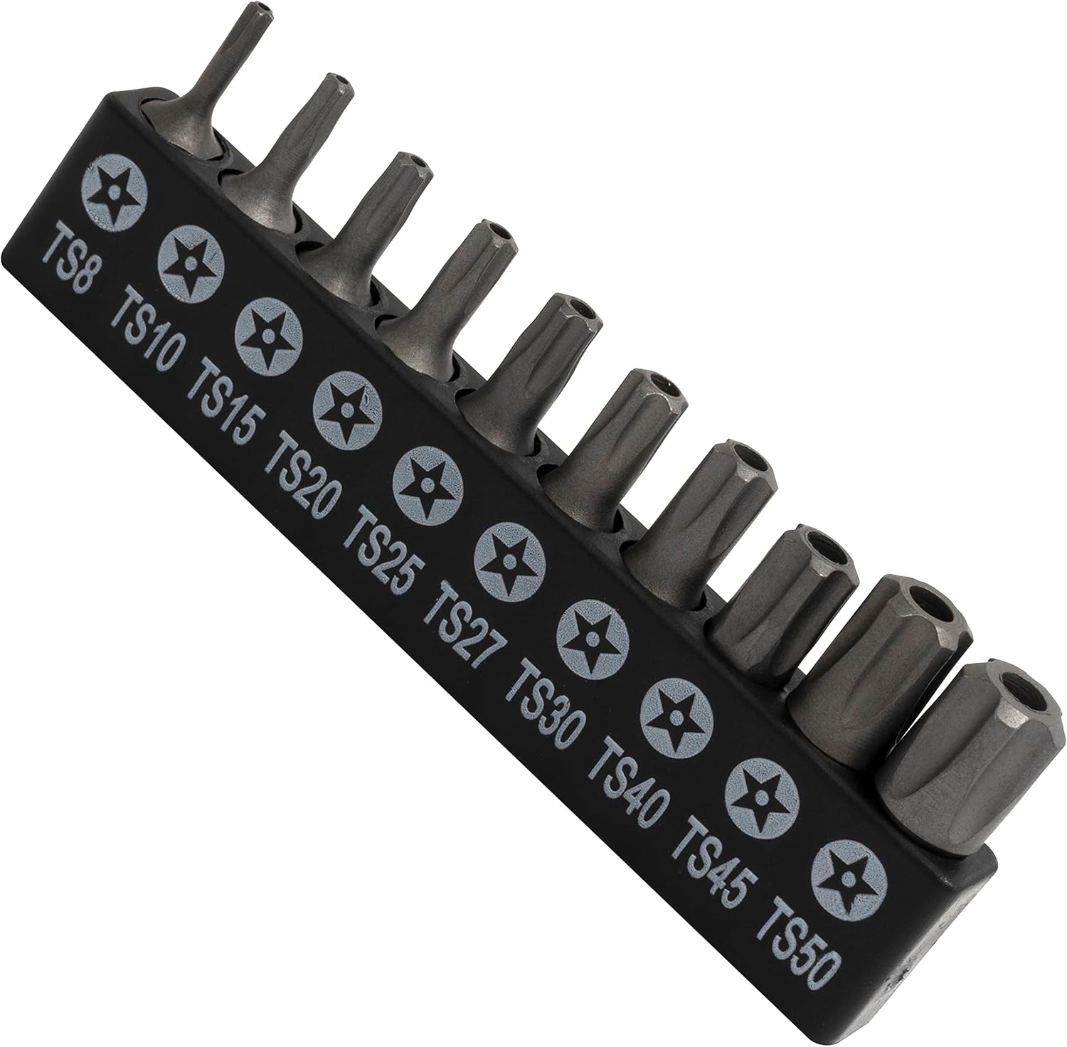 AERZETIX - C62859-10 Pack Bits 1/4 Inch T8,T10,T15,T20,T25,T27,T30,T40,T45,T50 - for Tamper-proof Screws - Set/Holder/Set for Screwdriver/Screwdriver - 5-Point Star Shape - Steel S2