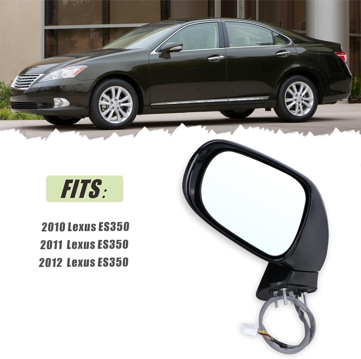 Left Driver Side Mirror Compatible With 2010 2011 2012 Lexus ES350 With Manual Folding Power Glass Heated Turn Signal Puddle Light Mirror Memory Black Replace#87940-33841-C0(11Pins)