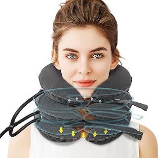 Cervical Neck Traction Device for Neck Pain Relief, Adjustable Inflatable Neck Stretcher Neck Support Neck Brace, Neck Traction Pillow for Use Neck Decompression and Neck Tension Relief (（Grey）