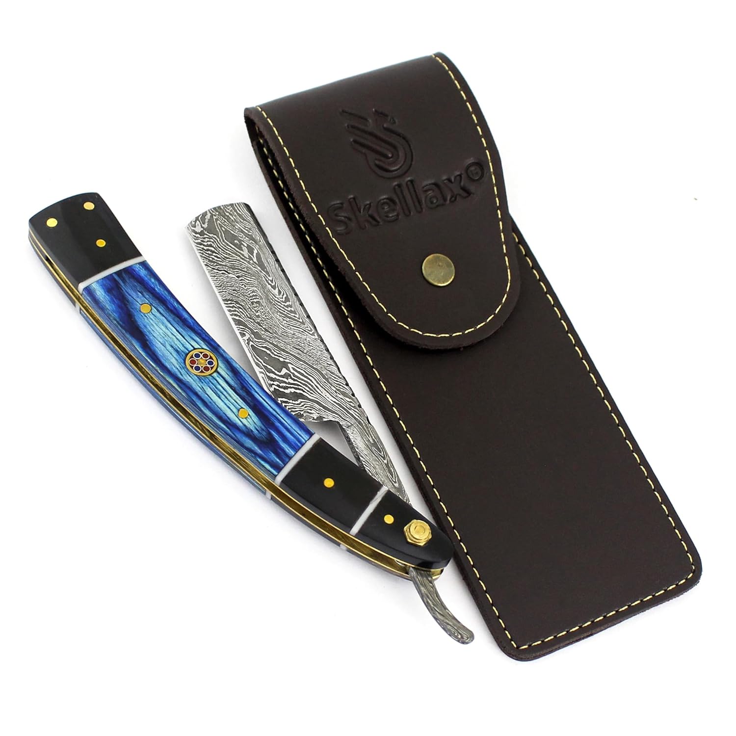 Damascus Straight Razor - Custom Shaving Blade for men - Damascus Steel Barber Approved - Straight Edge Razor For Men - Mens Shaving Razor Kit -Travel Case - Best Gift Set For Him