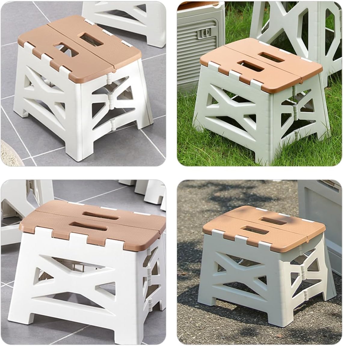 DOITOOL Portable Foldable Stool Chair Small Khaki Lightweight Plastic Camping Foot Rest Portable Stool for Adults Compact Outdoor Hiking Fishing Seat