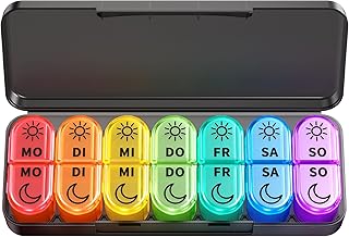 Doruimi Tablettenbox 7 Tage Morgens Abends, BPA Frei Pillendose Klein für Unterwegs, Medikamentenbox 7 Tage 2 fächer Große Fächer für Medikamente, Vitamine, Fischöl - Schwarz