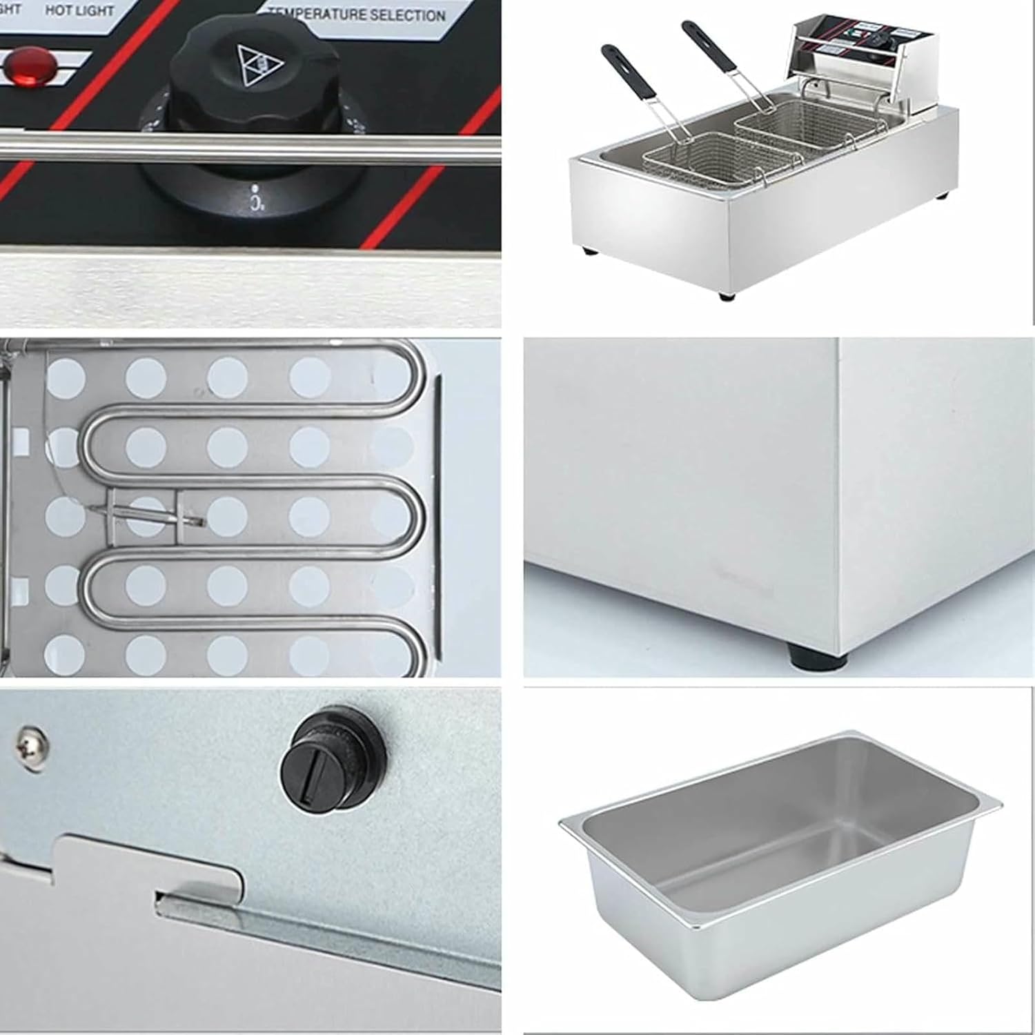 Stainless Steel Frying Of Large Capacity Of 20 L For Countertop, Commercial Fryer, Electric Fryer With Basket And Lid For Restaurant, Domestic Kitchen ~/