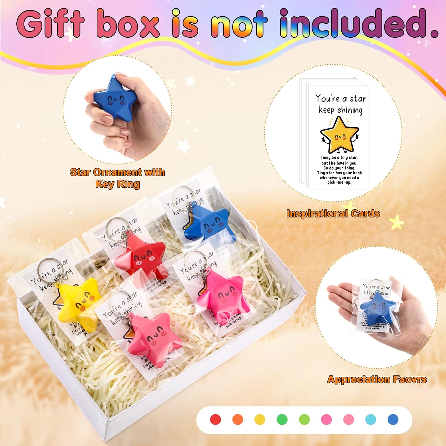 Wavwavw 18 Set Star Keychain Inspirational Gifts Bulk, Multicolor image 3