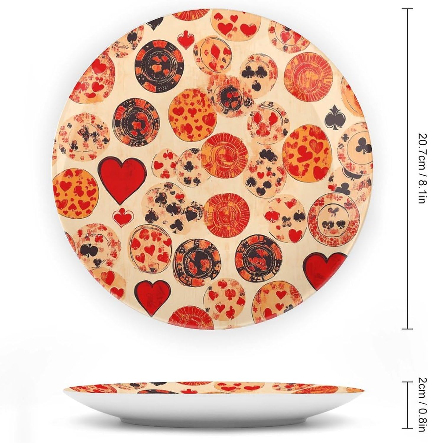 Poker Chips Spades Hearts Decorative Plates for Display Ceramic Plate Tray with Stand Hanger Home Decor