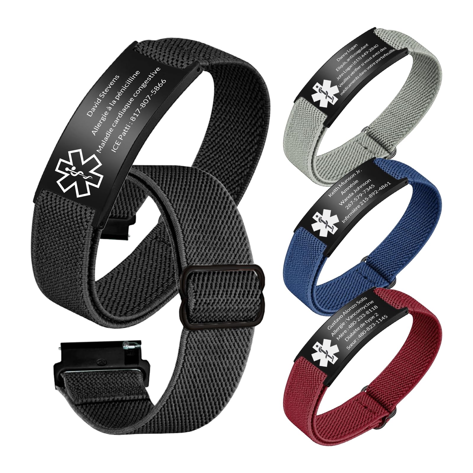 Bracelet D'Alerte MéDicale D'Urgence Plaquette D'Identification Personnalisable Ajustable De 13 à 23 Cm Bande éLastique En Acier Inoxydable IdéAl Pour La FêTe Des PèRes
