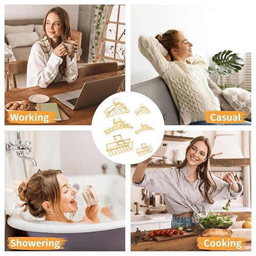 Miniatura 6 de Juego de 6 pinzas de metal para el cabello, pinza de mandíbula de pasador grande, pinza de mandíbula pequeña, medio moño, pinzas para el cabello