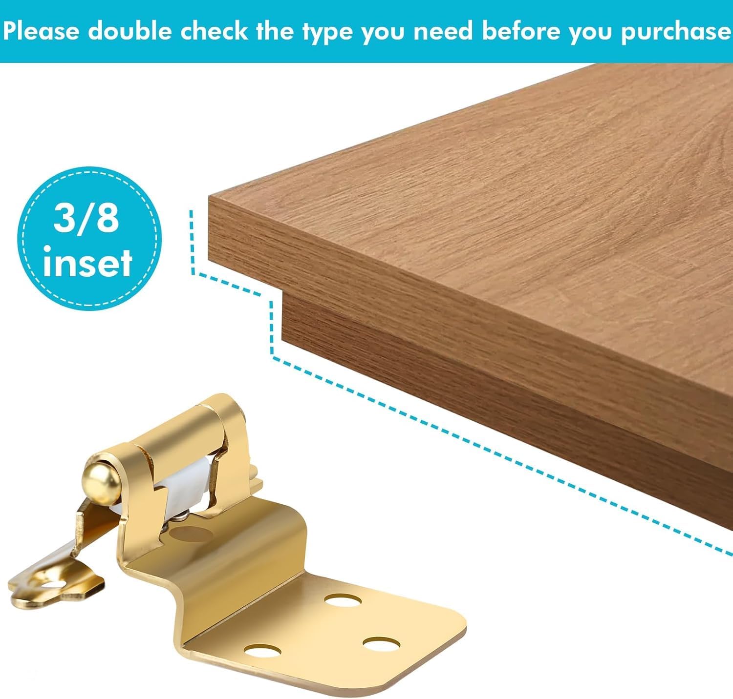 3/8 Inch Inset Gold Cabinet Hinges, 25 Pair (Pack of 50) Cabinet Hinge, Self Closing Cabinet Hinges for Furniture Cabinet Doors, Complete with Screws (30)