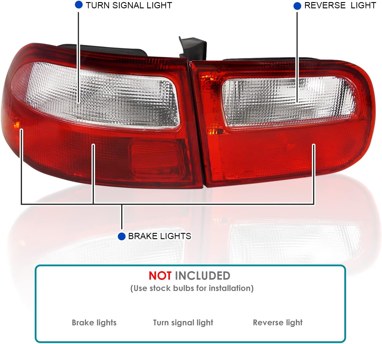 SPEC-D TUNING Red Clear Lens Tail Lights Compatible with 1992-1995 Honda Civic 3-Door Hatchback, Left + Right Pair Assembly