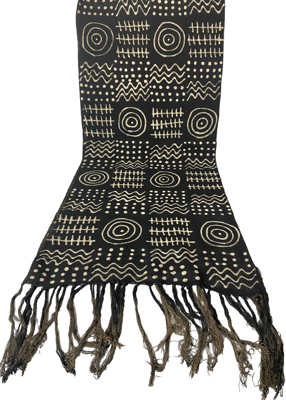 Black African Mudcloth Scarf/Bogolan Boho Scarf/Unisex Handmade Scarf/Bogolan Mudcloth Scarf/Scarves/Gift for Her/Gift for Him/Chrismas Gift