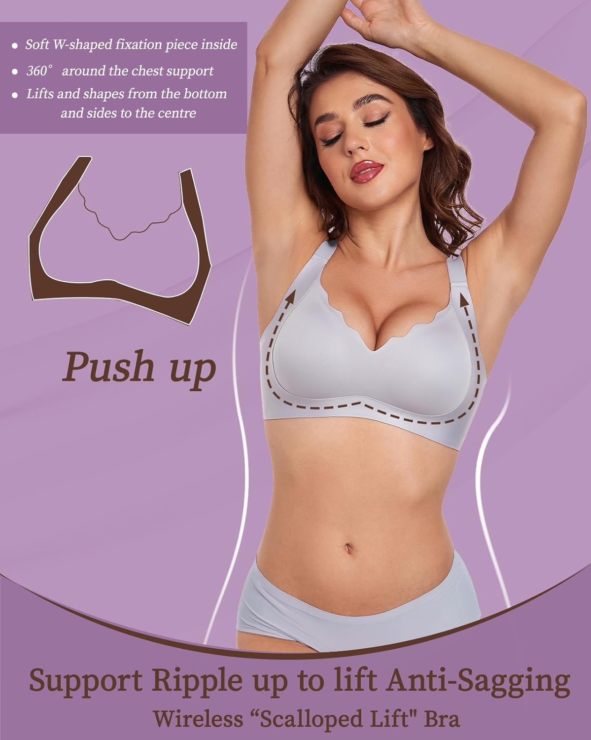 Scalloped Lift Bras for Women No Underwire Buttery Soft Push Up Wireless Bras V Neck Seamless Bralettes - Image 4