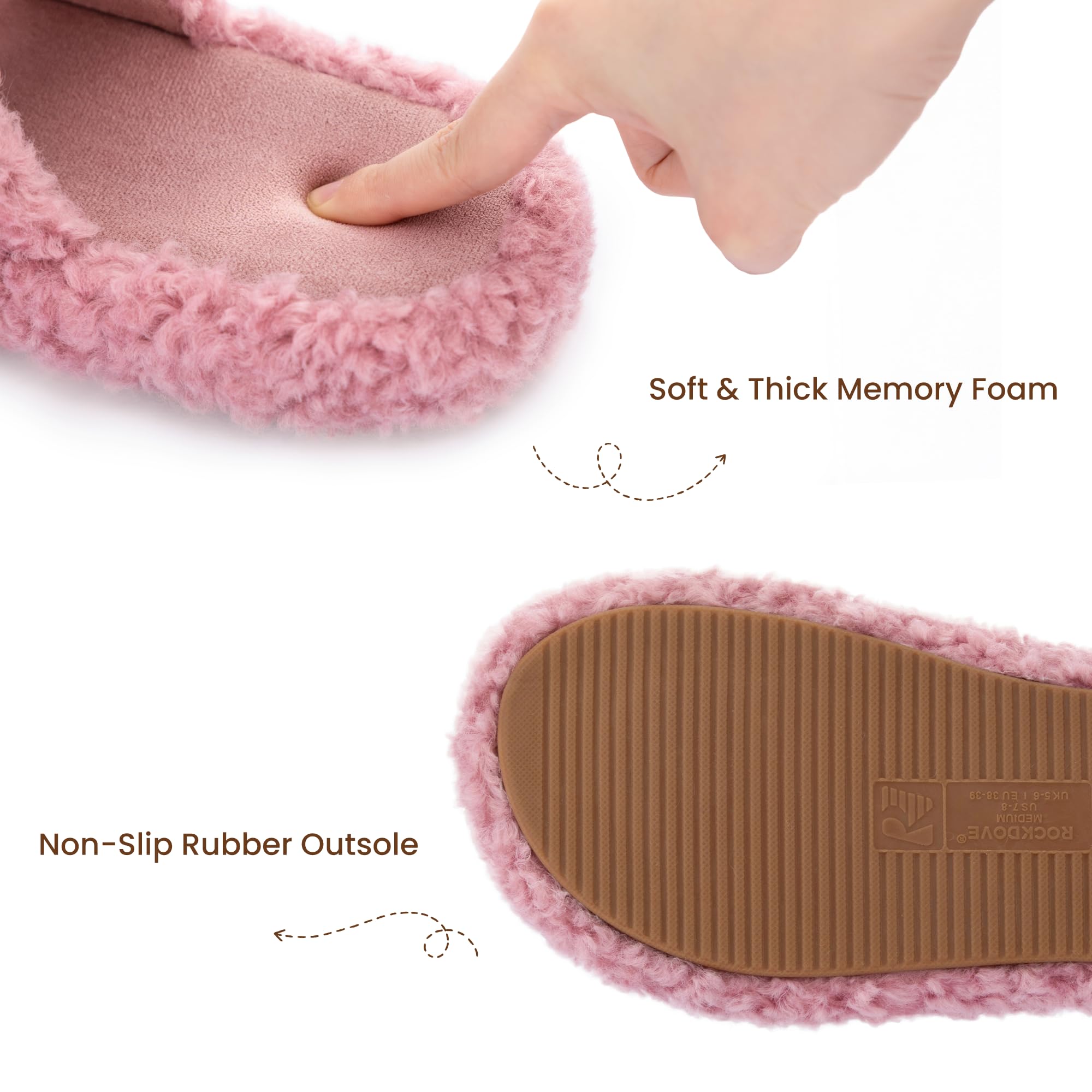 RockDove Pluffie Chic - Pantuflas de piel sintética con puntera abierta para mujer, con espuma viscoelástica, acogedoras, para uso en interiores y exteriores