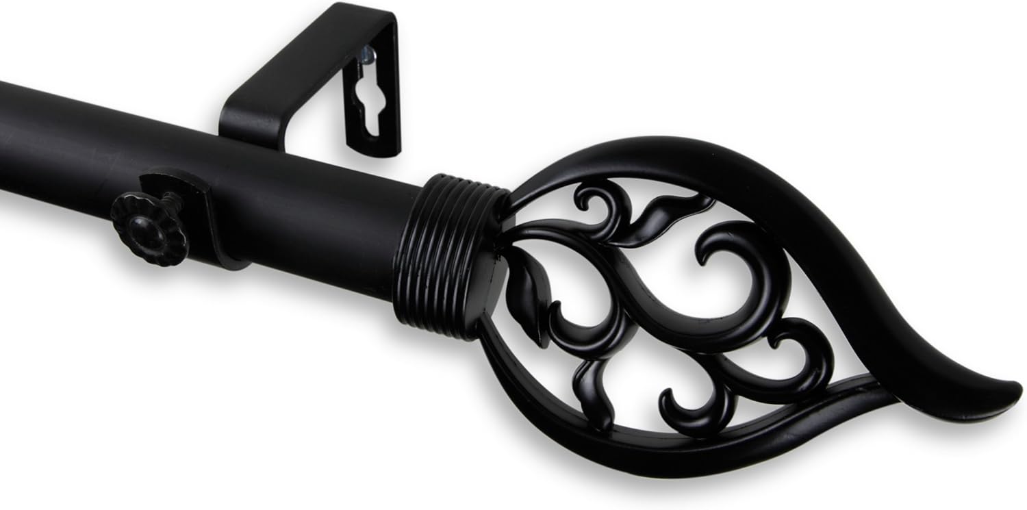 A&F Rod Décor - Dahlia Curtain Rod 1 inch Diameter, 66-120 inch - Black