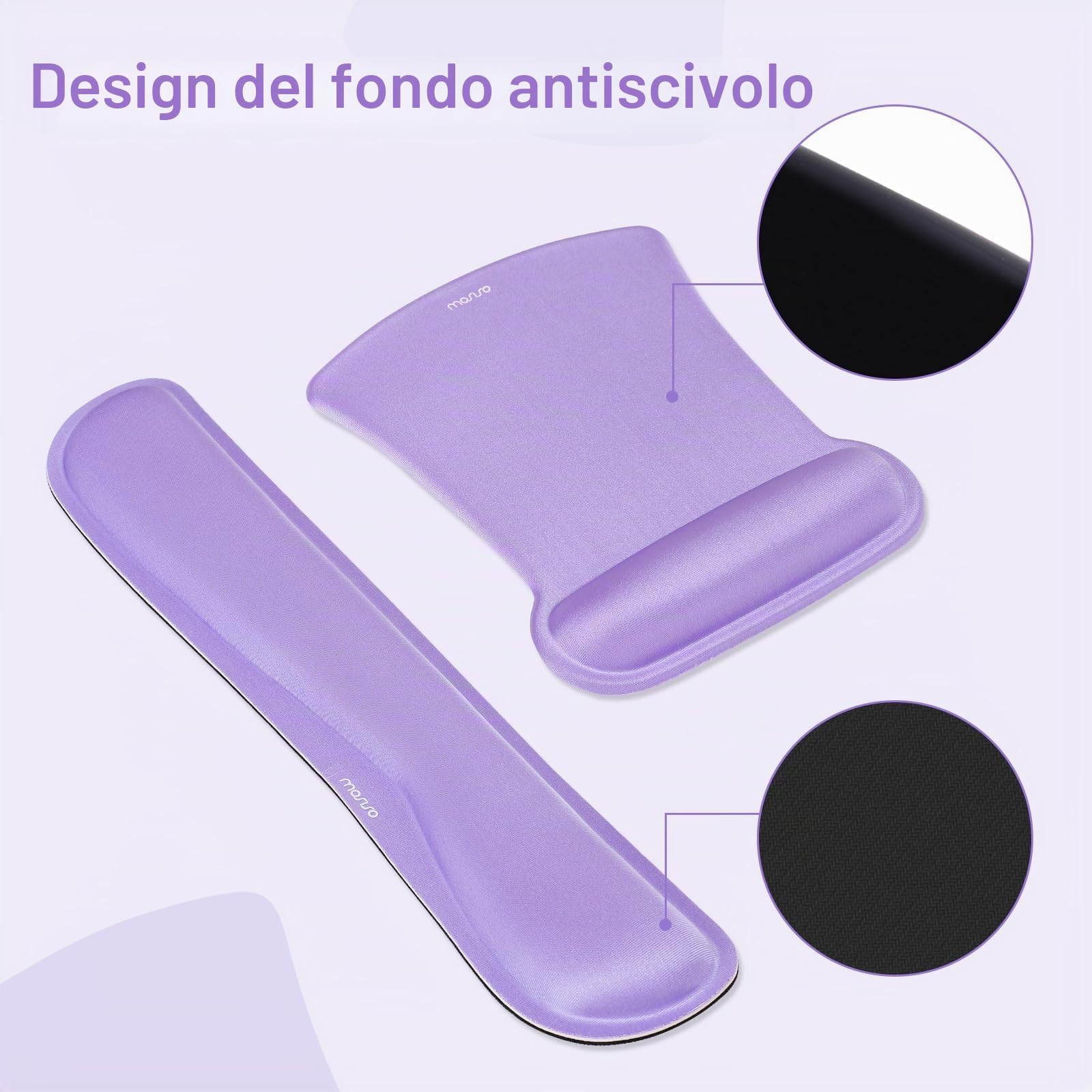 MOSISO Set Tappetini Gioco Grandi&Poggiapolsi Tastiera&Poggiapolsi Mouse&Coaster,Tappetino Mouse Ergonomico Antiscivolo&Cuscino Digitazione Facile con Memory Foam L'Ufficio Domestico,Viola