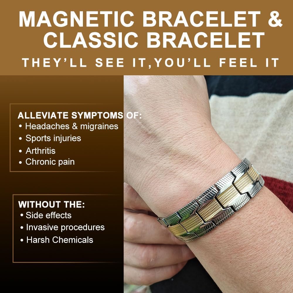 38 Titanium Wellness Silver Gold Magnetic Bracelet for Men Dragon Scales Scratch-resistant Magnetic Therapy Secure Clasp Adjustable - Image 4