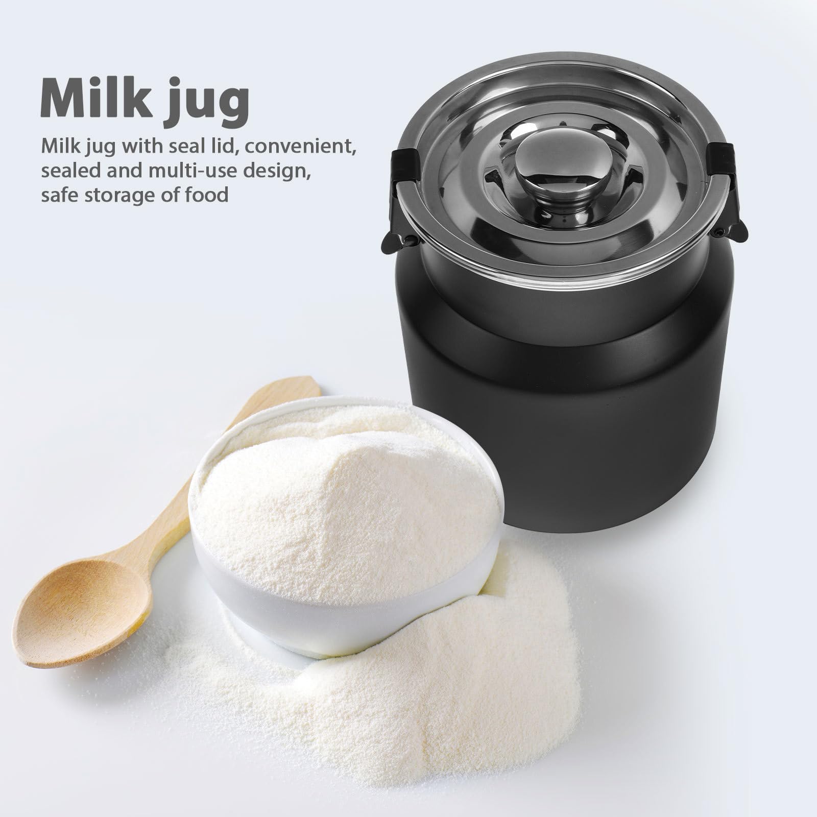 Jarra de Leche de Acero Inoxidable, Barril Hermético de Acero Inoxidable Tapa, 2.5l, Negro, para Casa y Camping